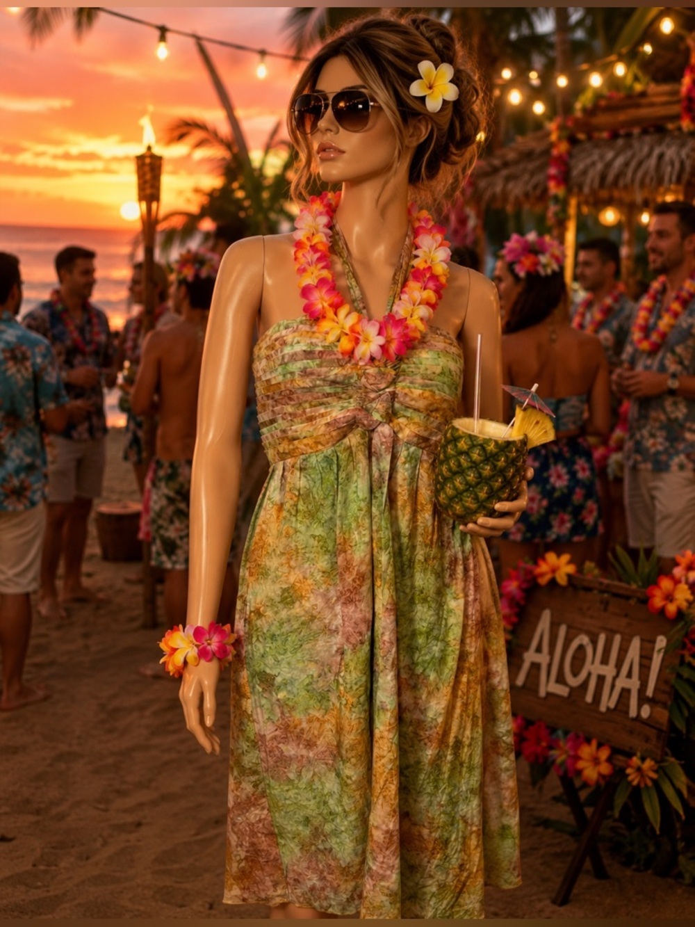 Hula Hula Tie-Dye Smocked Tube Dress - Green, Pink, Brown
